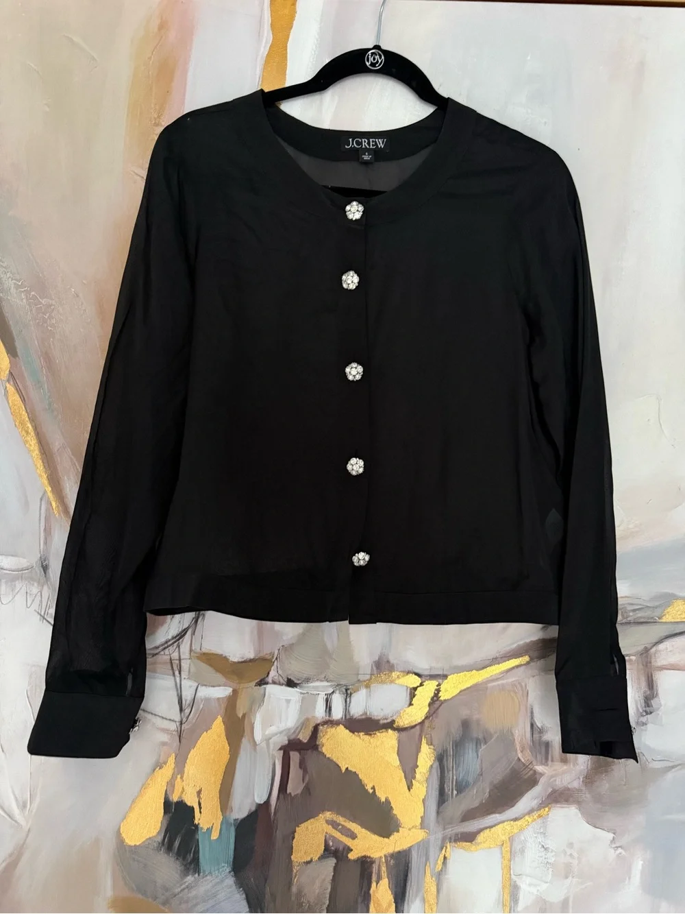 NWOT J. Crew Sheer Button Up Shirt with Jewel Buttons in Organza Blend